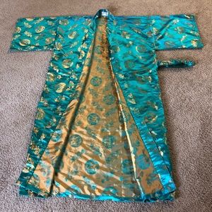 Kimono robe Jan Yuan green gold dragon rare